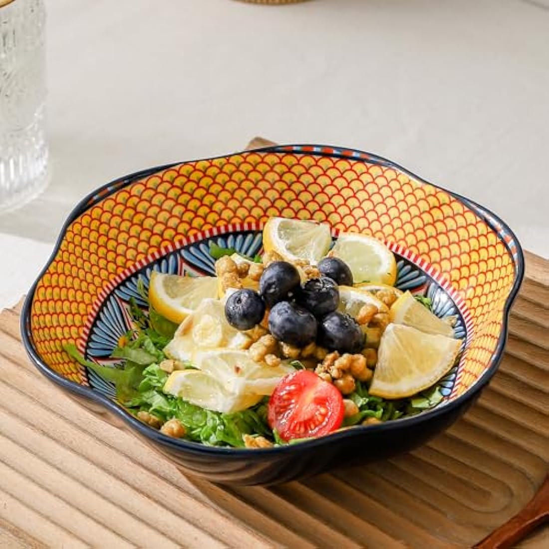 HENXFEN LEAD Bohemian Porcelain Flower Salad Bowls - 20oz, Set of 6