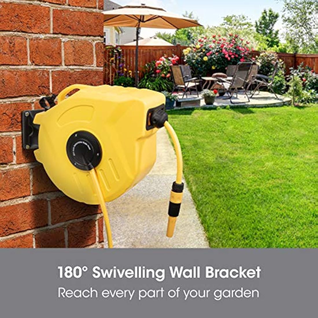 SLx 20M Auto Retractable Garden Hose Pipe | Wall Mounted Swivel Reel