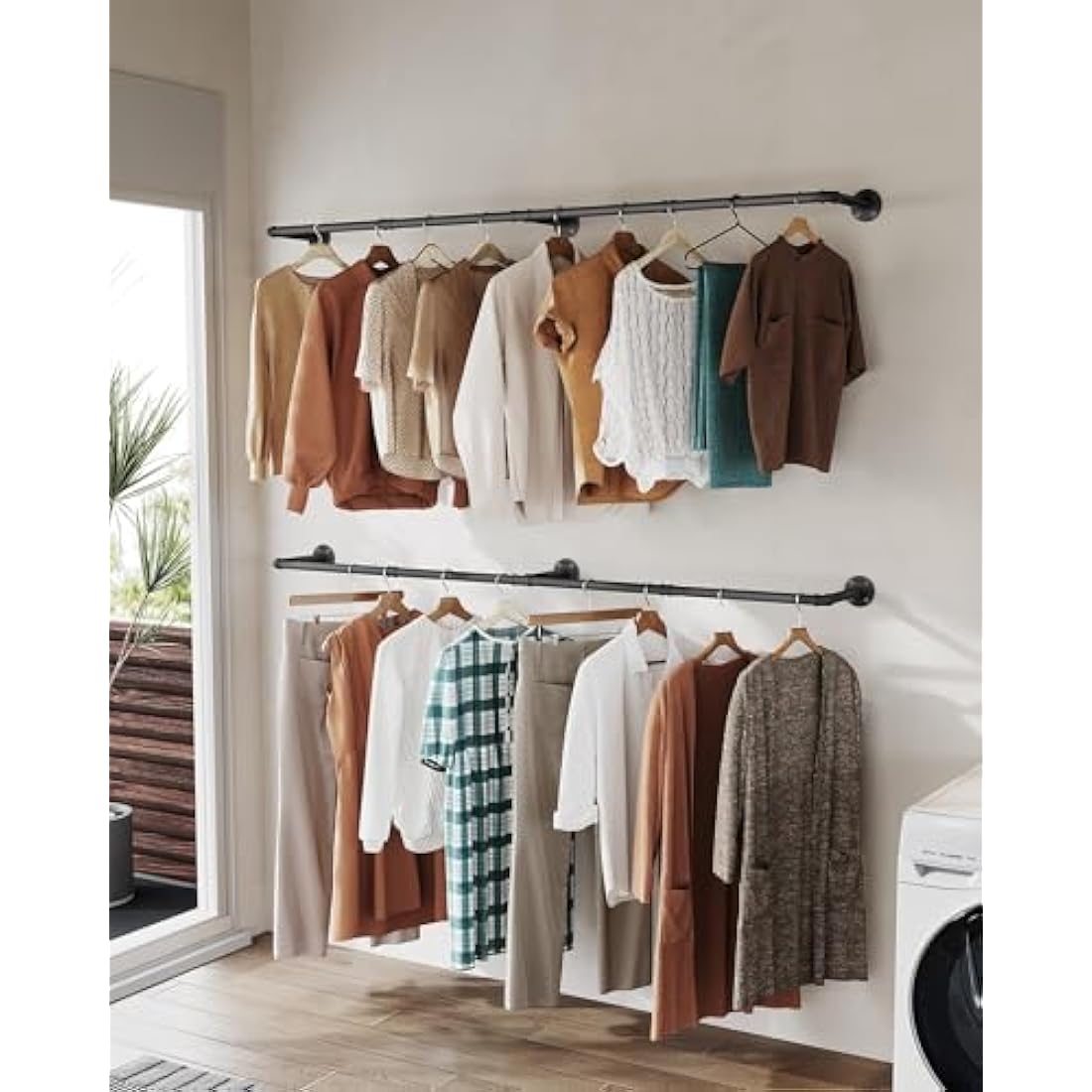 OROPY Industrial Pipe Clothes Rail | Set of 2 Heavy Duty Wall Mounted Rack