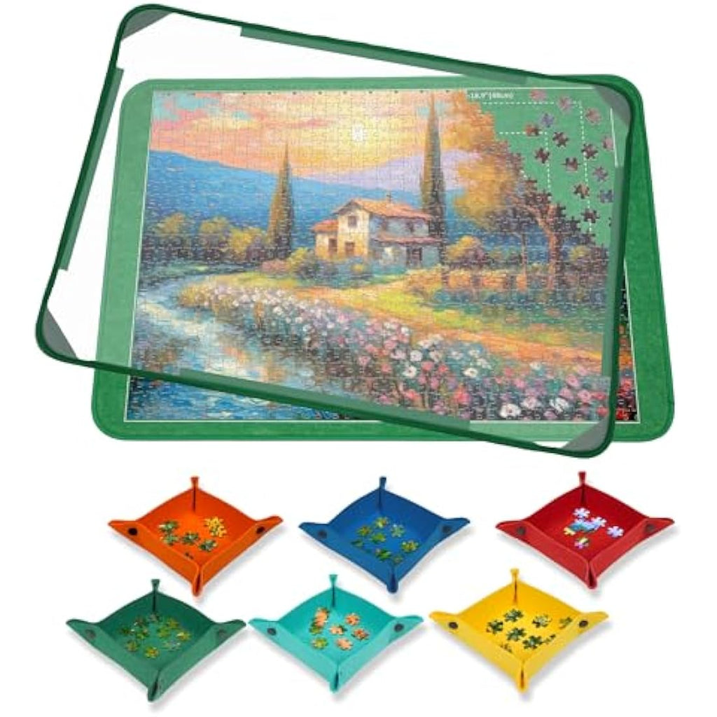 MOZOOSON Jigsaw Puzzle Board – 1000 Piece Storage with 6 Sorting Trays