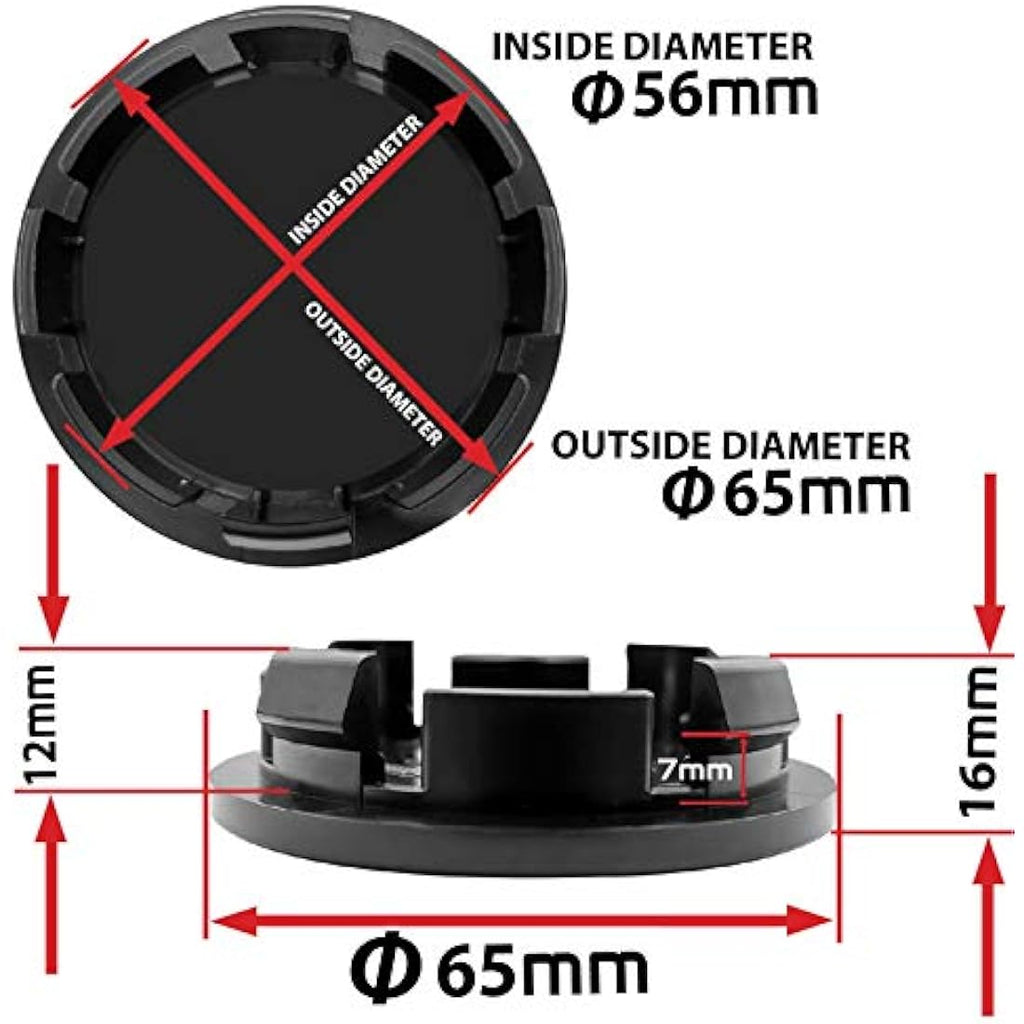 SkinoEu 65mm Wheel Centre Hub Caps for VW - Black Set of 4 - 3B7601171