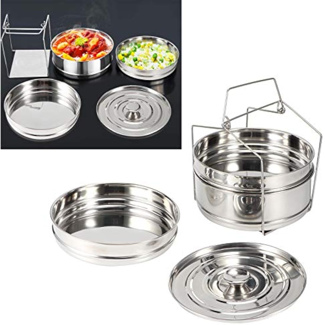 Ladieshow 3 Tier Stainless Steel Stackable Steamer Insert for Pressure Cooker