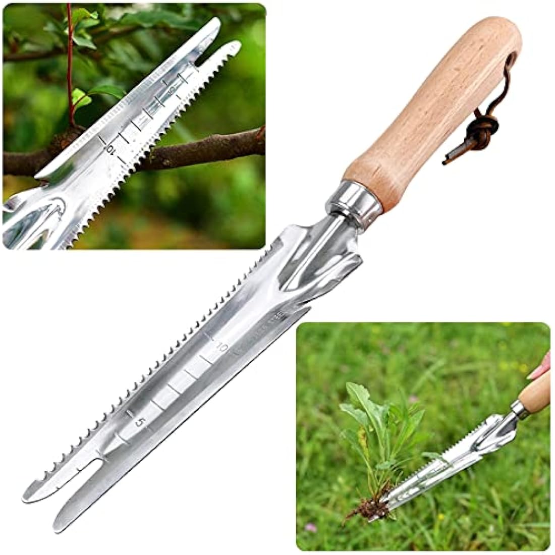 Jolof Store Stainless Steel Garden Weeder with Wooden Handle and Scale