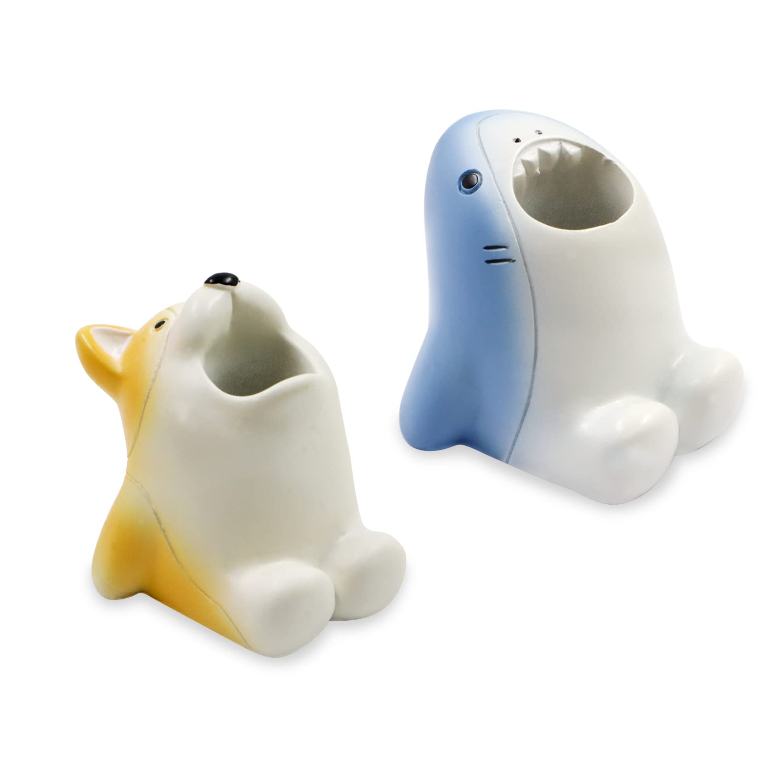 Jolof Store Animal Toothbrush Holder - 2-Pack Resin Dog & Shark Stand