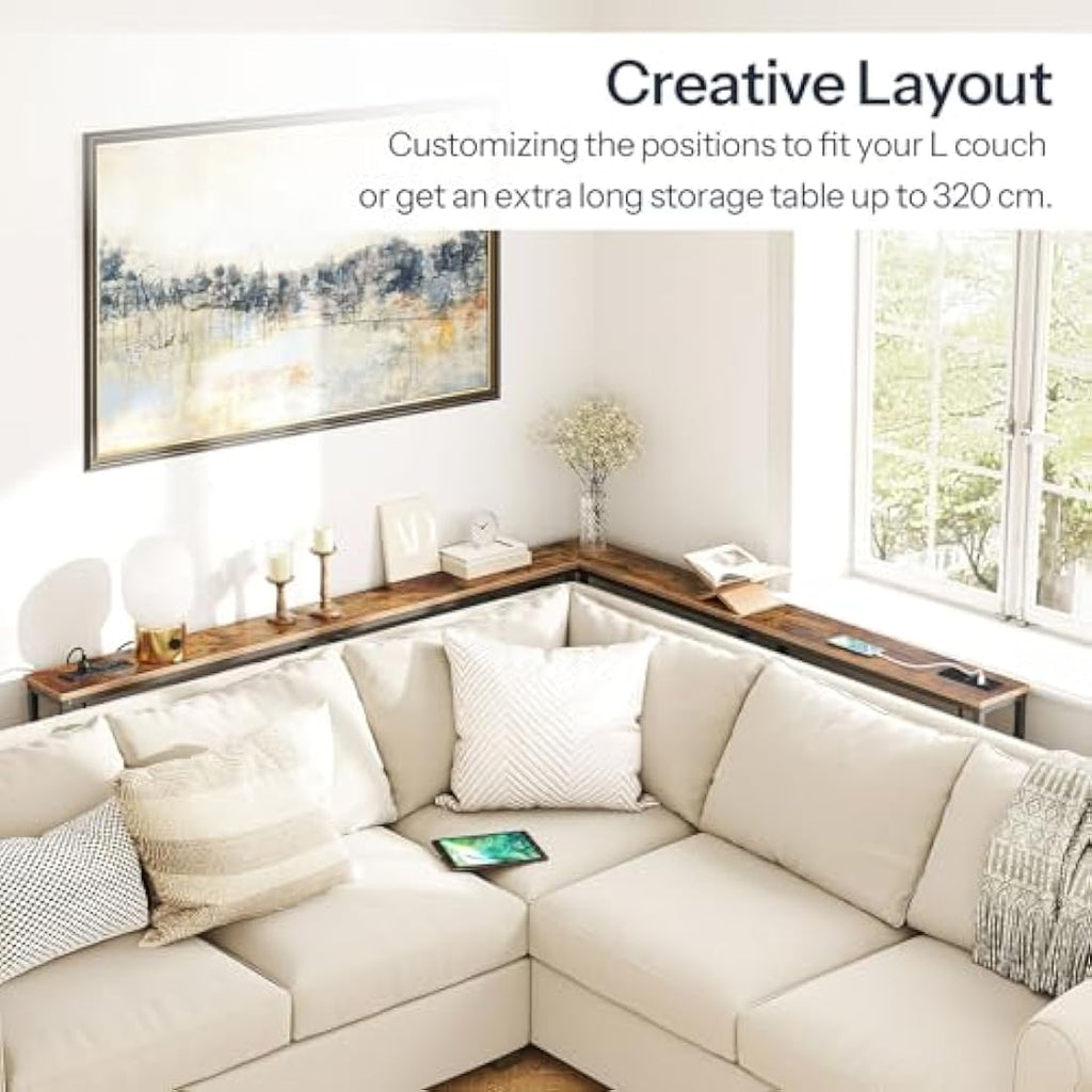HOOBRO 160cm Narrow Console Table with Charging Station | Rustic Brown