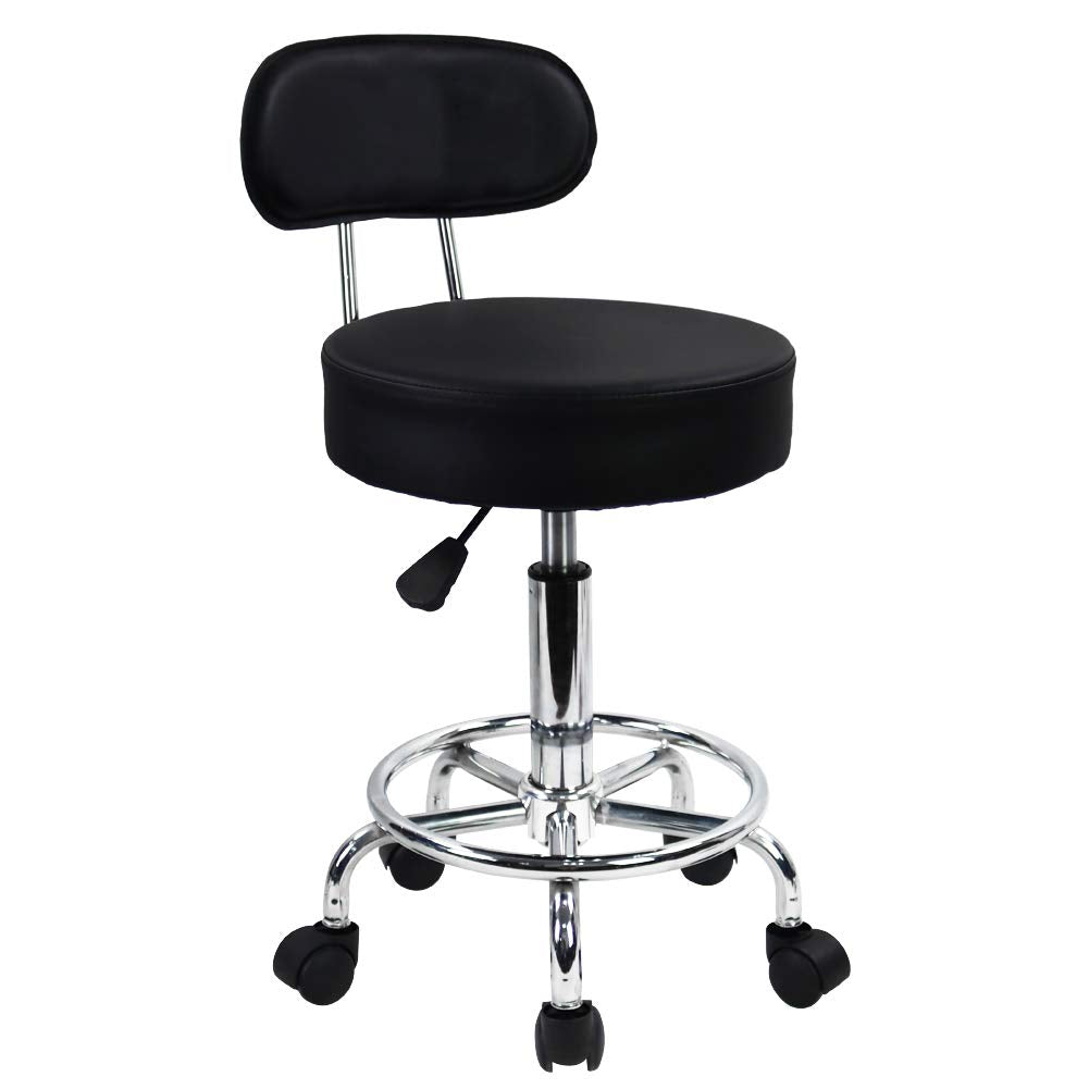 KKTONER PU Leather Rolling Stool – Adjustable Swivel Task Chair with Backrest