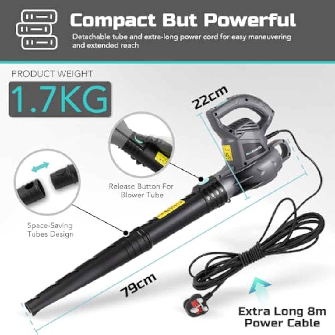 Bluemars 3000W Corded Leaf Blower Set with 262L Waste Bag & Grabbers