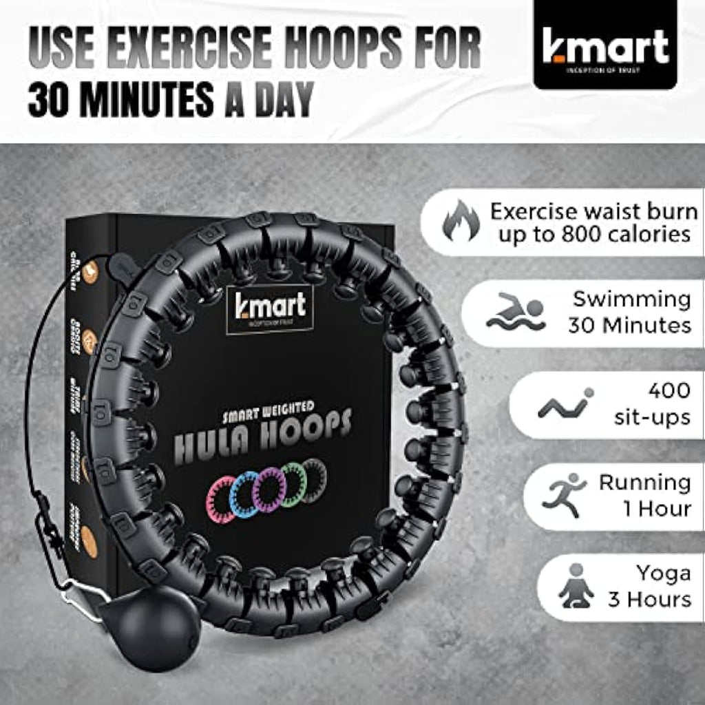 K-MART Smart Weighted Hula Hoop – 24 Detachable Knots for Fitness