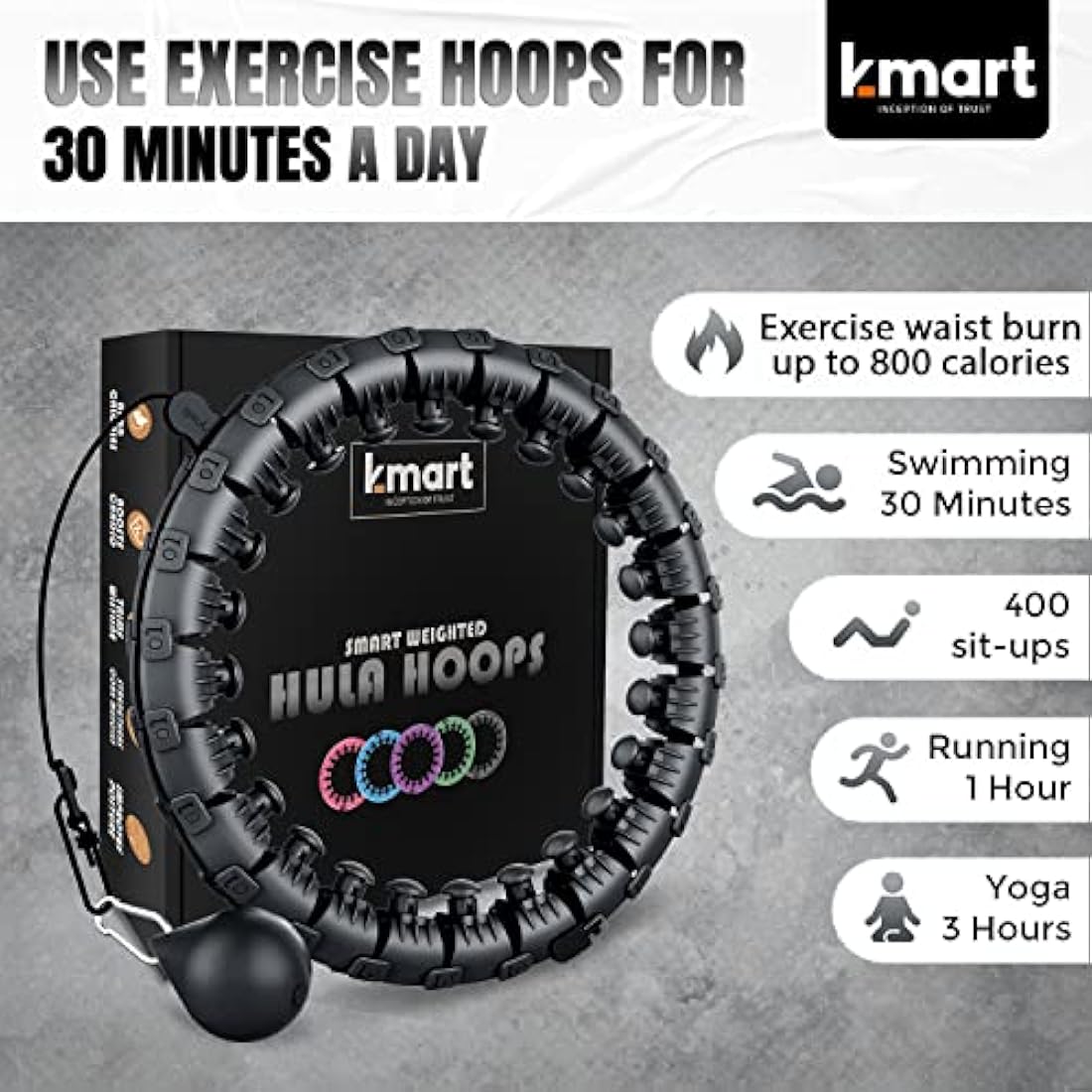 K-MART Smart Weighted Hula Hoop – 24 Detachable Knots for Fitness