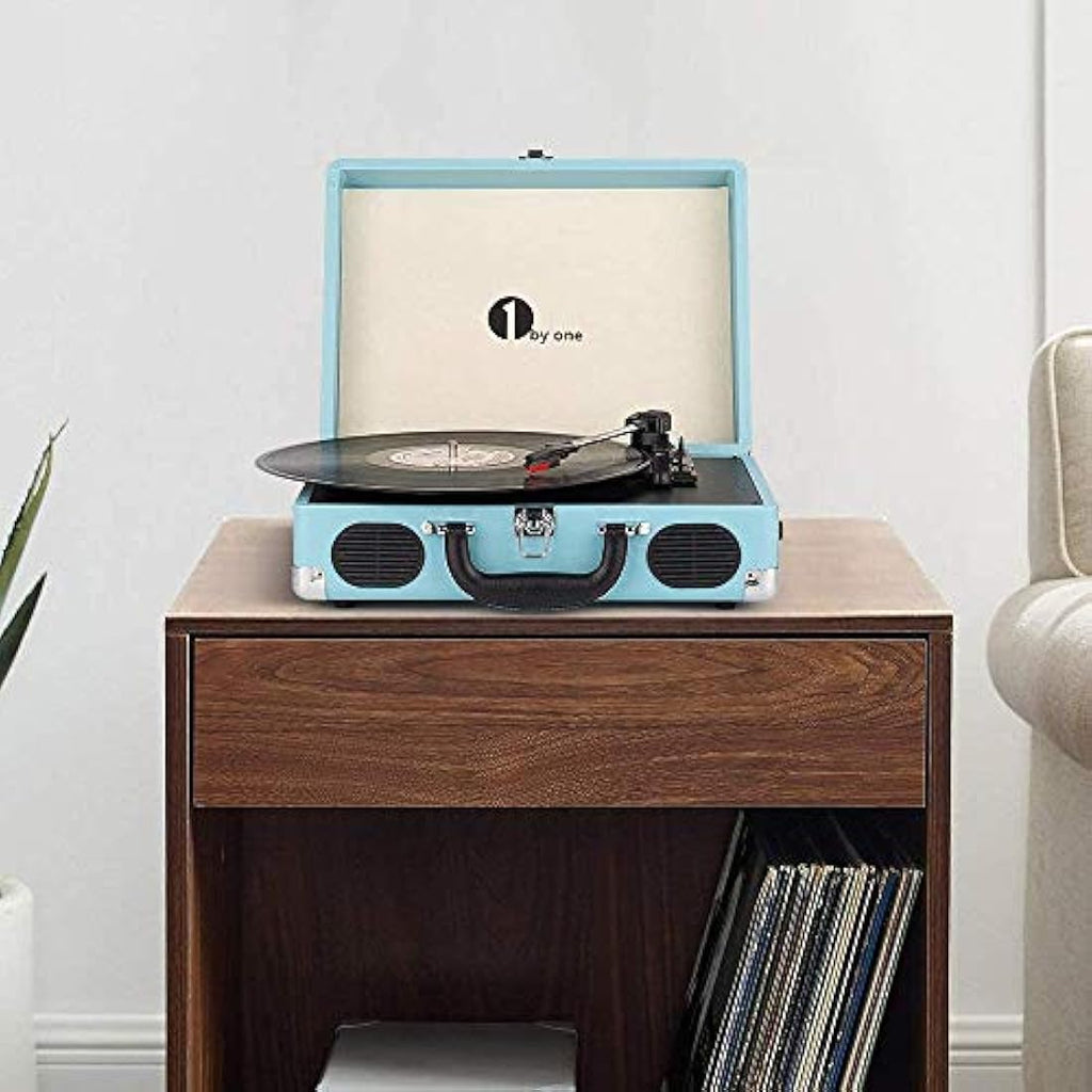 1 BY ONE Bluetooth Record Player – 3-Speed Portable Vinyl Turntable