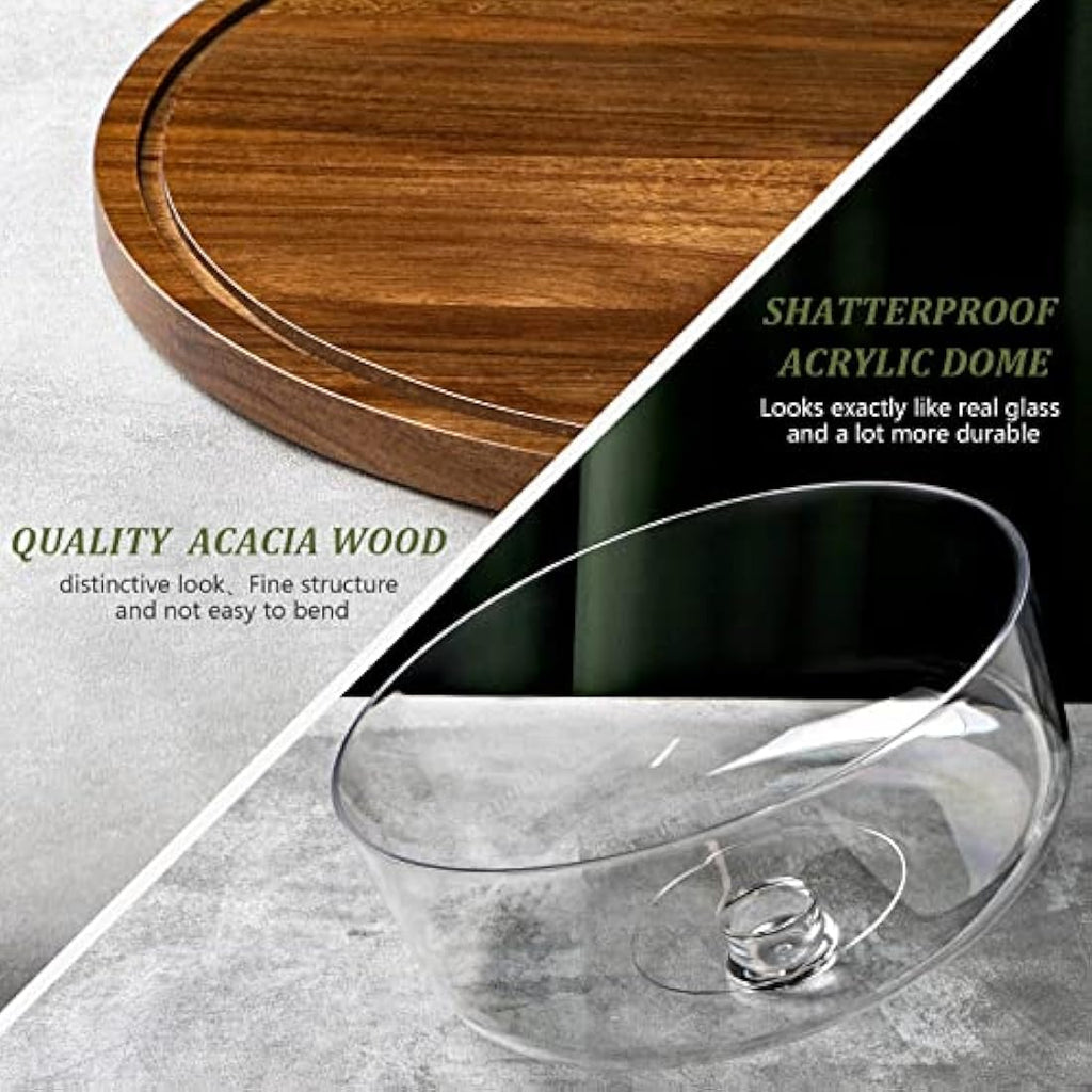Jolof Store Acacia Wood Cake Stand with Acrylic Dome Lid – 12 Inch