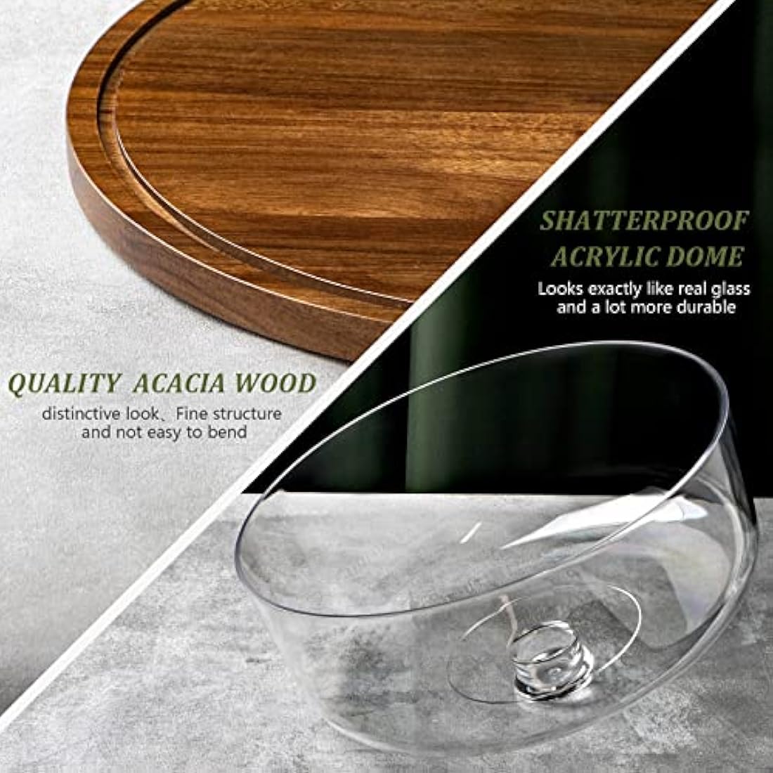 Jolof Store Acacia Wood Cake Stand with Acrylic Dome Lid – 12 Inch