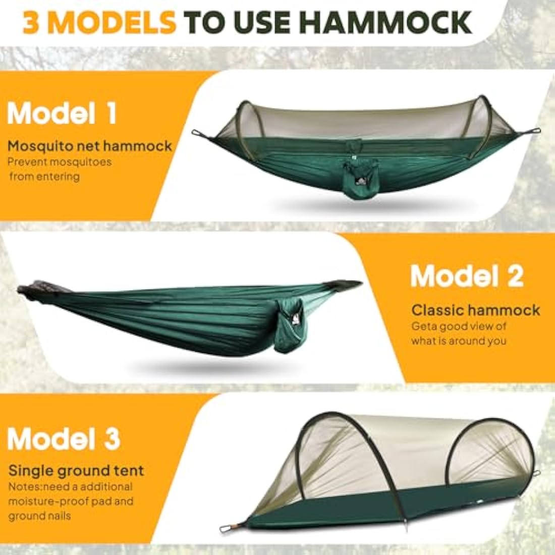 NatureFun Camping Hammock with Pop-up Bug Net | Parachute Nylon 300kg