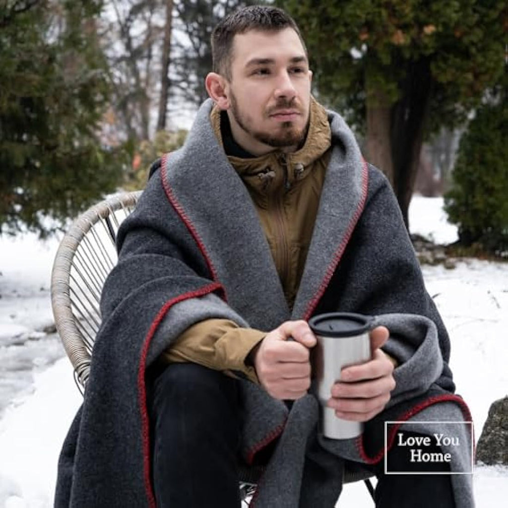 LYHome Merino Wool Travel Blanket – Warm Gray Outdoor Camping Throw