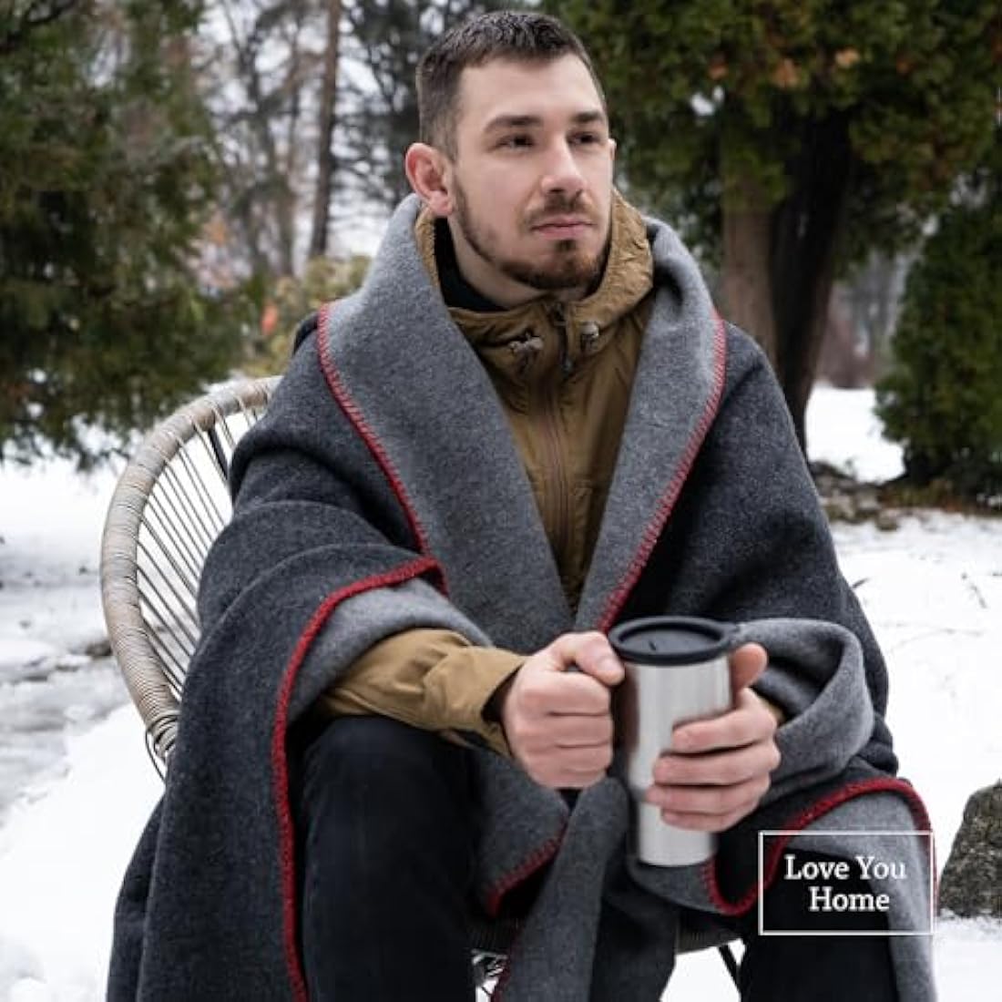 LYHome Merino Wool Travel Blanket – Warm Gray Outdoor Camping Throw