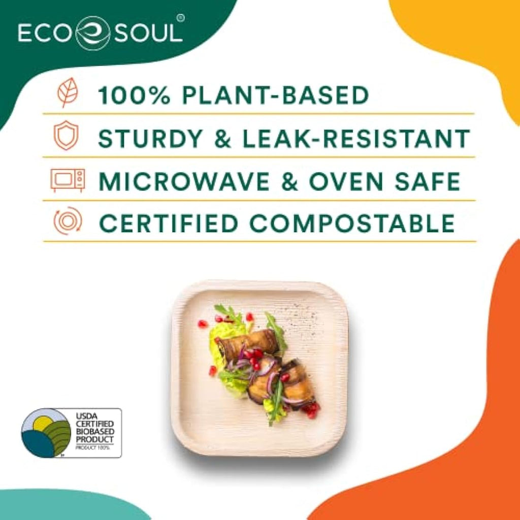 Jolof Store 100ct Palm Leaf Plates – 6 Inch Square Compostable Tableware