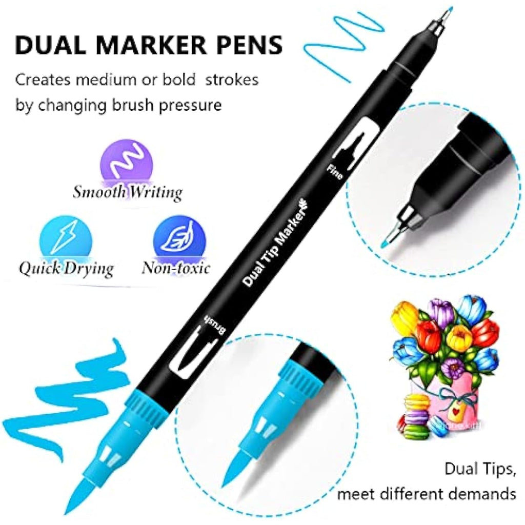 Efimeso 160 Color Dual Tip Brush Pens | Art Markers for Adult Coloring