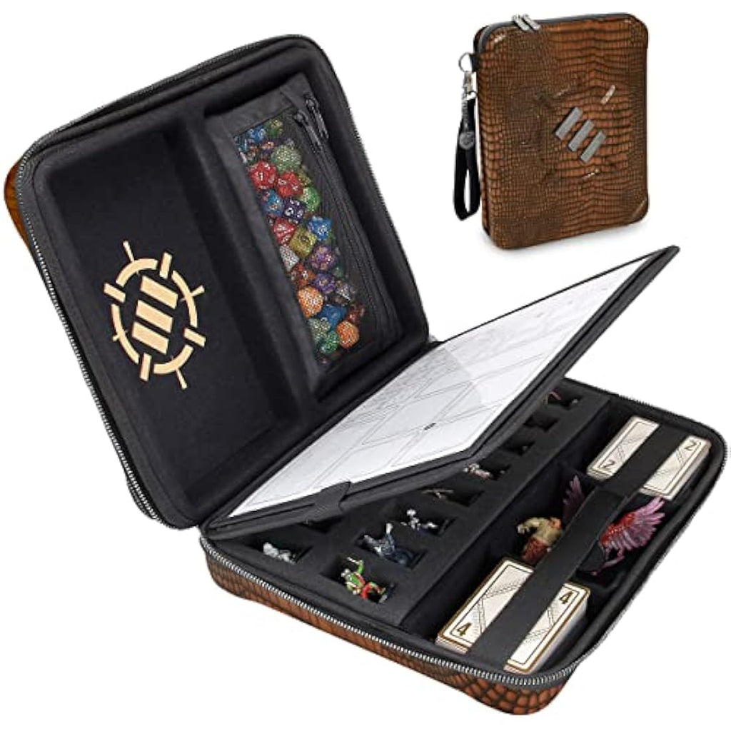 ENHANCE RPG Organizer Case – Dragon Brown DnD Binder with Foam Tray