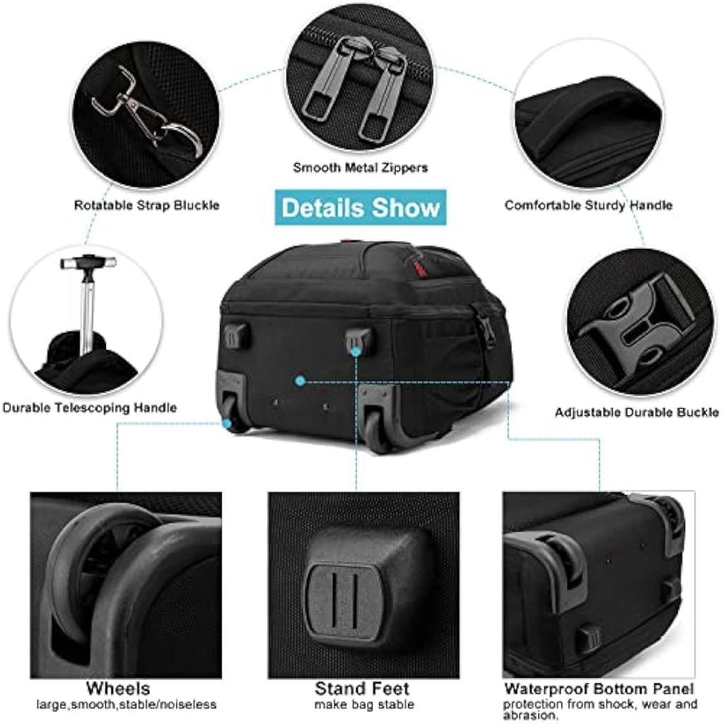 LIGSAN Rolling Laptop Backpack | 17-Inch Waterproof Travel Bag with Wheels
