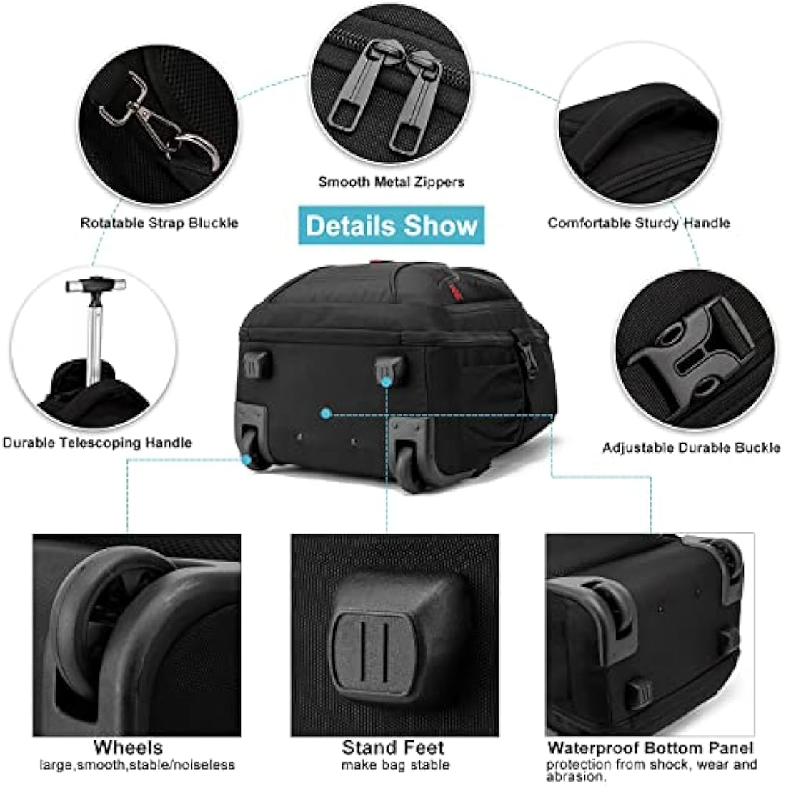LIGSAN Rolling Laptop Backpack | 17-Inch Waterproof Travel Bag with Wheels