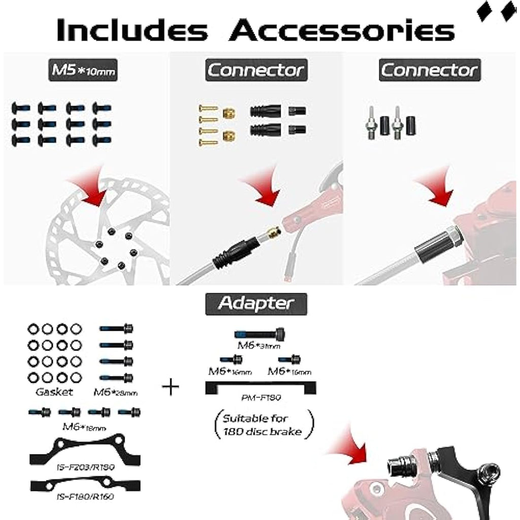 DYISLAND E-Bike Hydraulic Disc Brake Set | 4-Piston Kit with 180mm Rotors