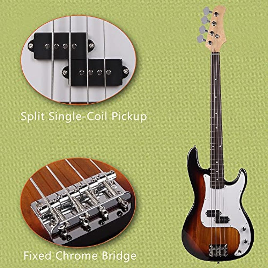 4-String Electric Bass Guitar – Full Size Basswood (Sunset)