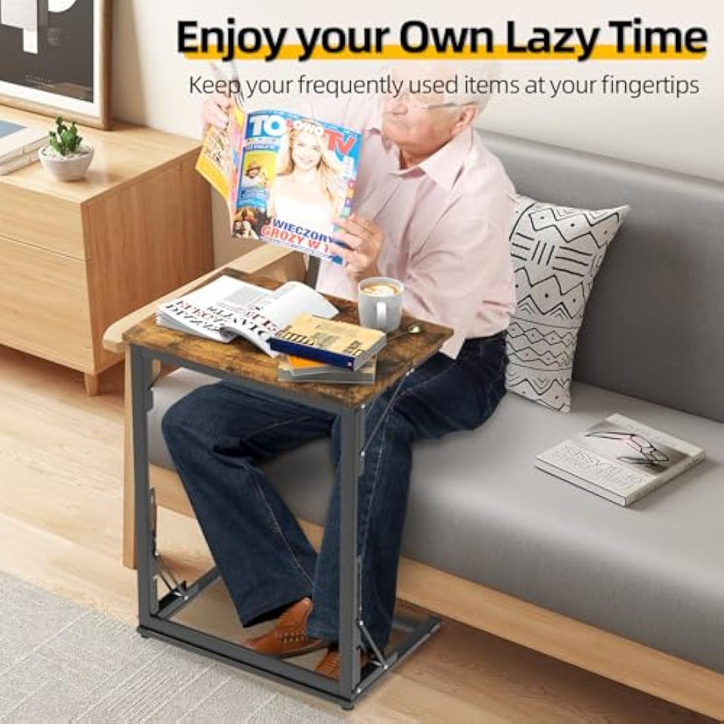 MOXYOY C-Shaped Side Table – Foldable Laptop Desk with Sturdy Steel Frame