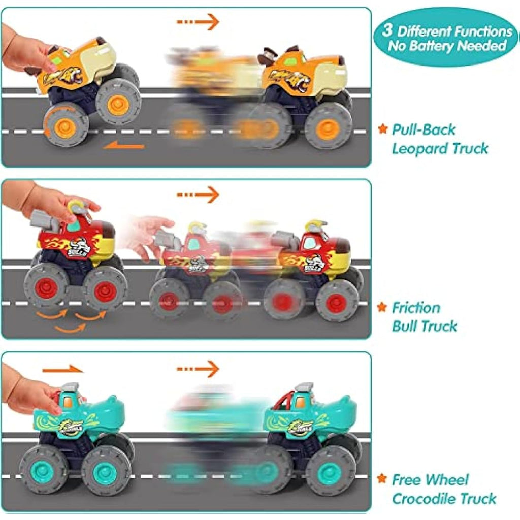 SunnyPal Animal Monster Truck Toy Cars - 3 Pack Toddler Birthday Gift