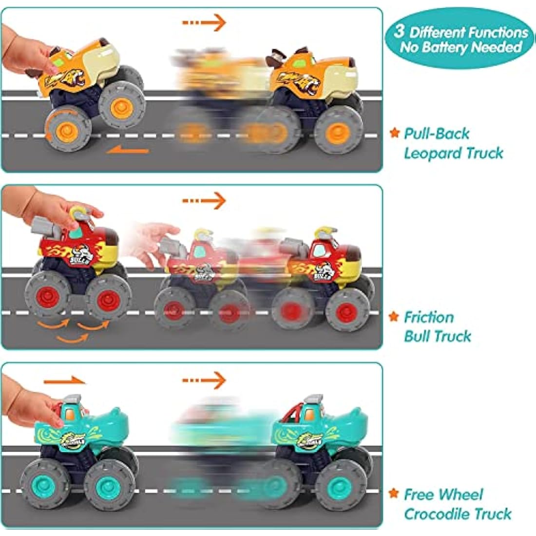 SunnyPal Animal Monster Truck Toy Cars - 3 Pack Toddler Birthday Gift