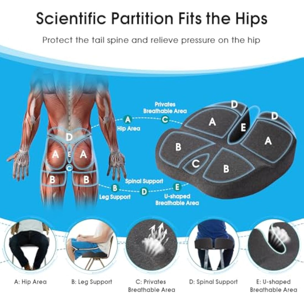 Memory Foam Seat Cushion – Ergonomic Orthopedic Hip Support