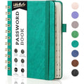 WEMATE Spiral Password Book with Alphabetical Tabs - Teal Hardcover Journal