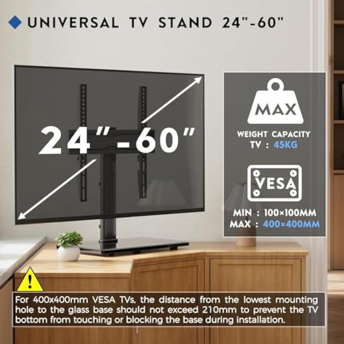 BONTEC Universal TV Stand for 24-60 Inch TVs | Height Adjustable