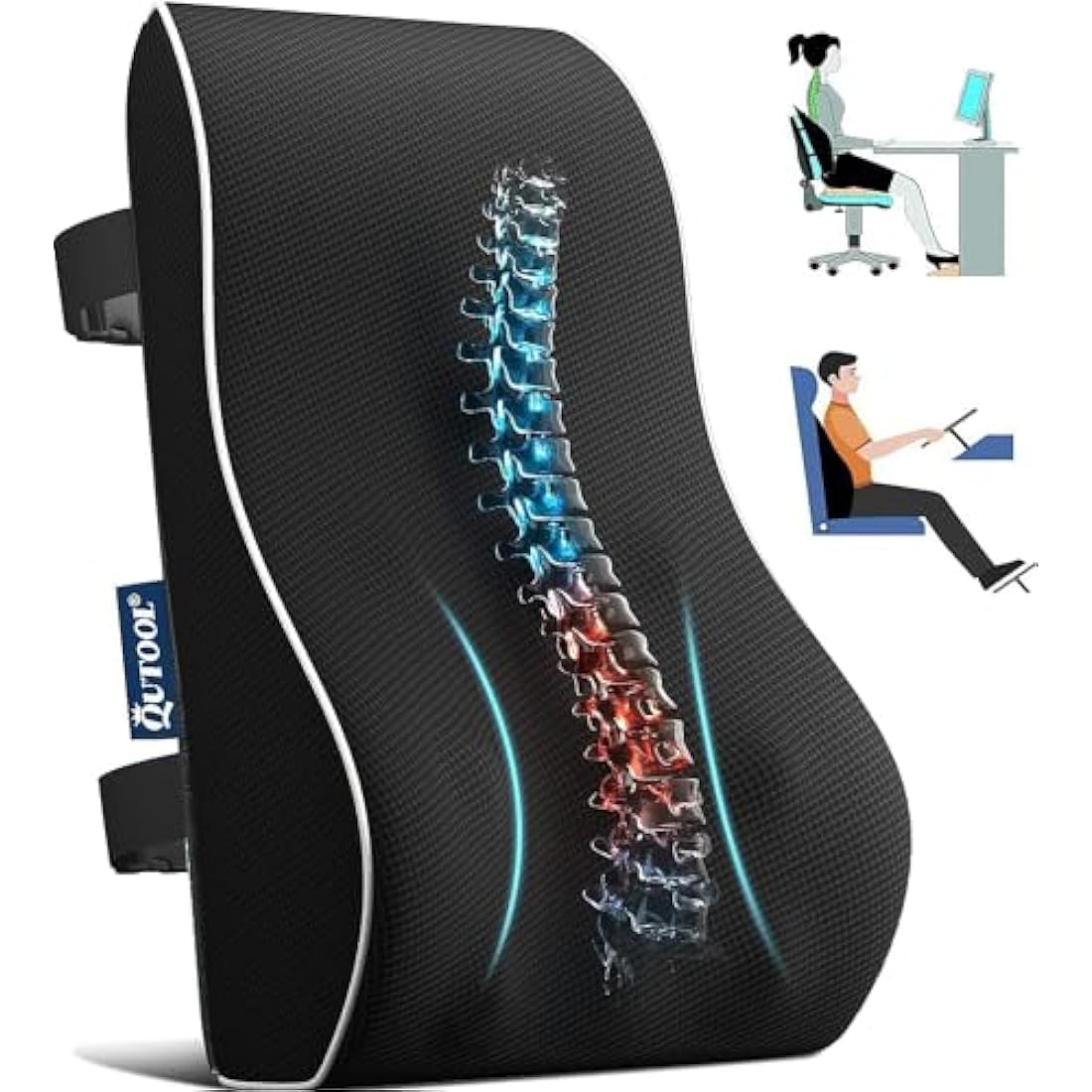 QUTOOL Memory Foam Lumbar Support Pillow | Ergonomic Back Cushion