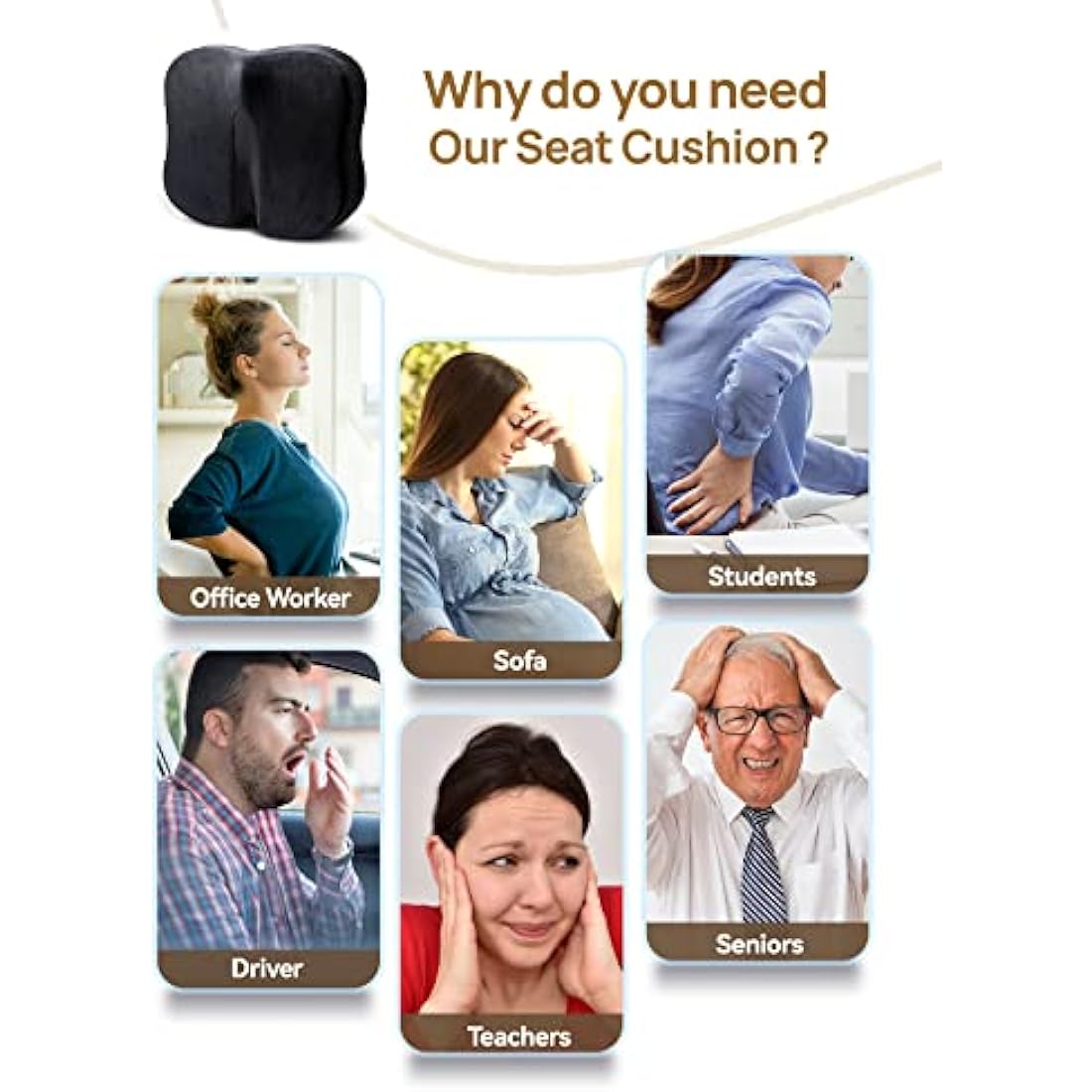 TravelEase Memory Foam Seat Cushion – Ergonomic Hip Support Pad, Black