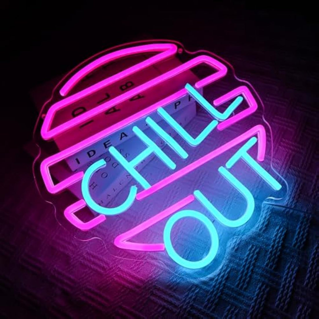 Jolof Store Chill Out Neon Sign – Blue & Pink LED Wall Decor for Game Room