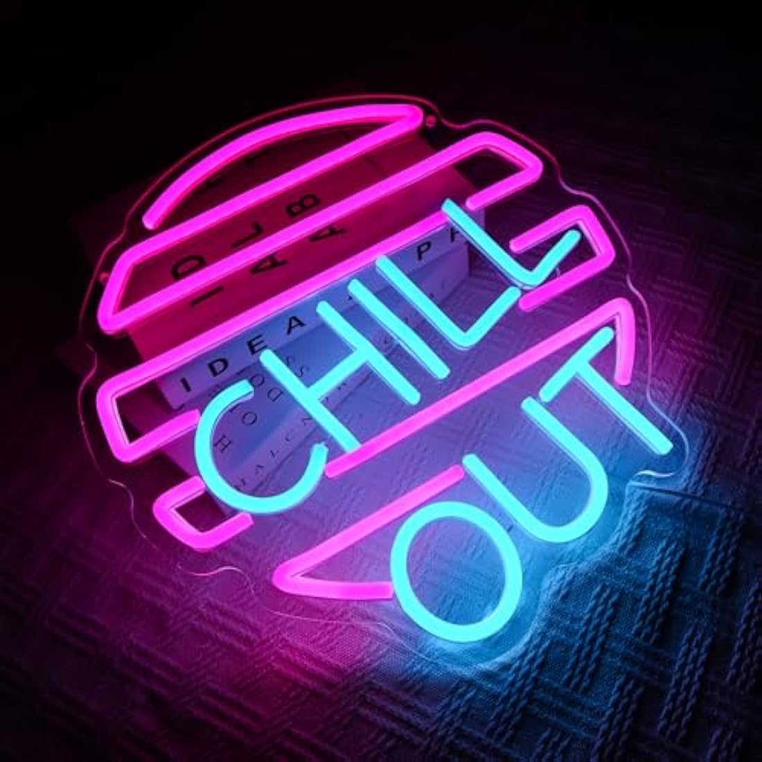 Jolof Store Chill Out Neon Sign – Blue & Pink LED Wall Decor for Game Room