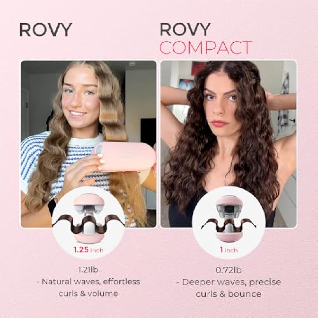TYMO ROVY Hair Waver - 25mm Ionic Ceramic Deep Wave Crimper, Pink