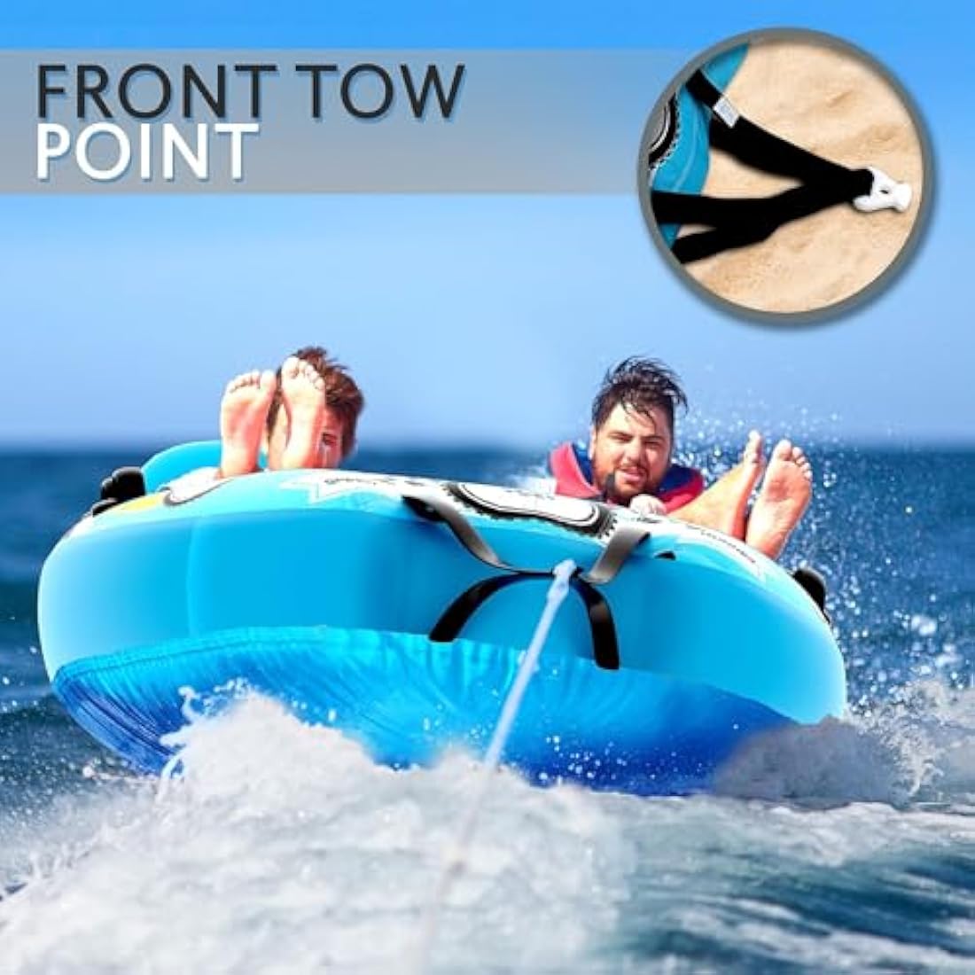 SereneLife 2-Person Inflatable Towable Tube – Blue PVC Water Raft