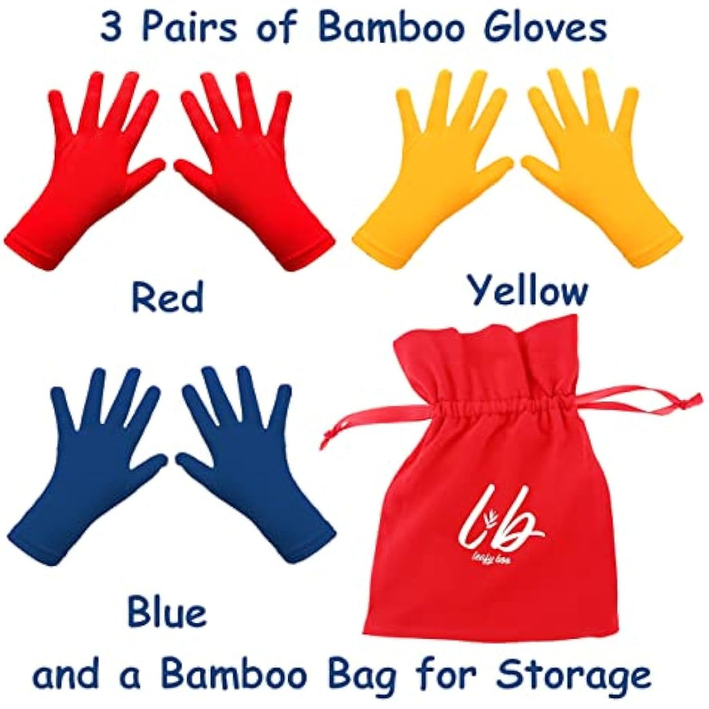 Leafy Boo Bamboo Eczema Gloves for Kids Age 6-8 | Moisturising, 3 Pairs