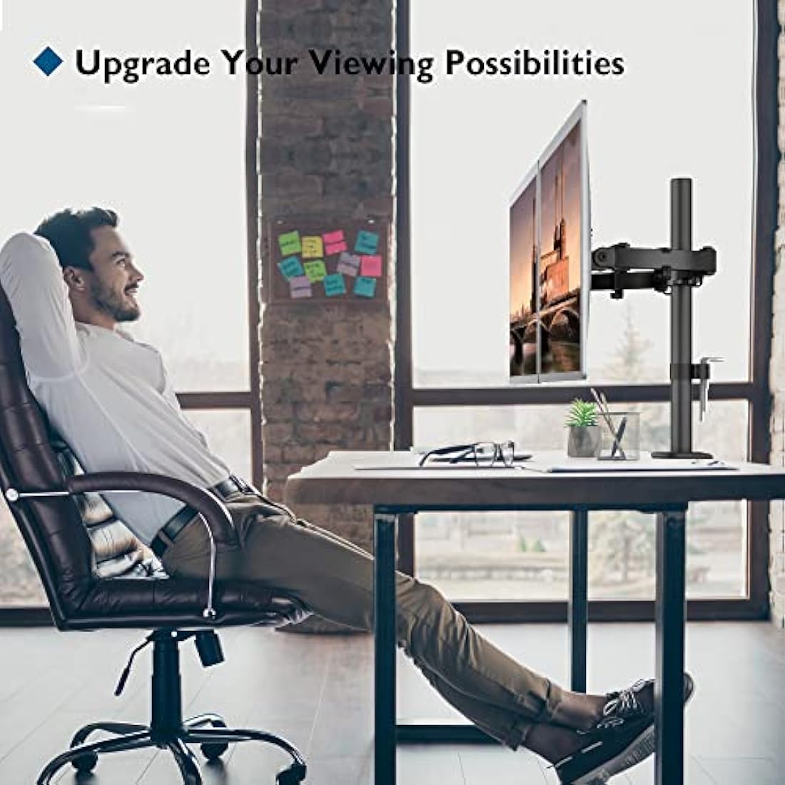 BONTEC Dual Monitor Stand – Adjustable Desk Mount for 13-27 Inch Screens