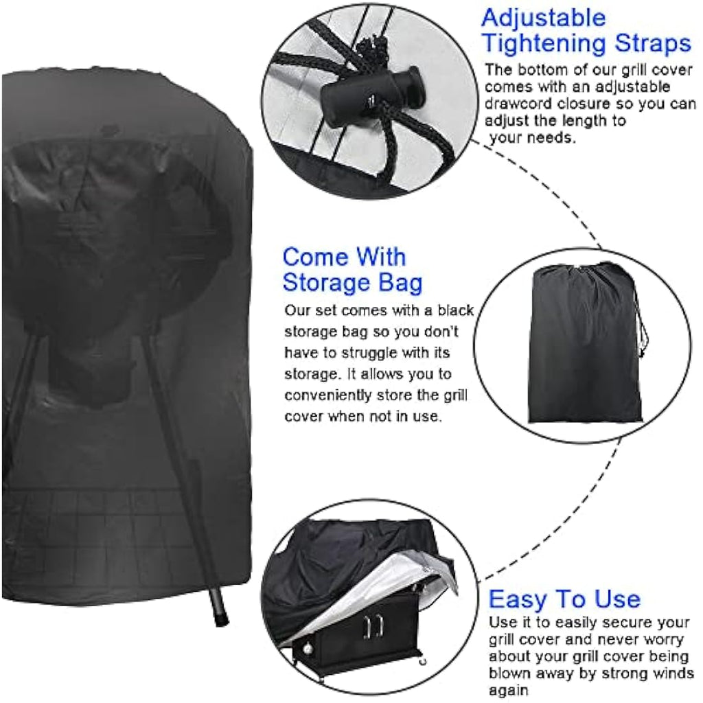JTDEAL Round Kettle BBQ Cover – Waterproof Heavy Duty Grill Cover (58x77cm)