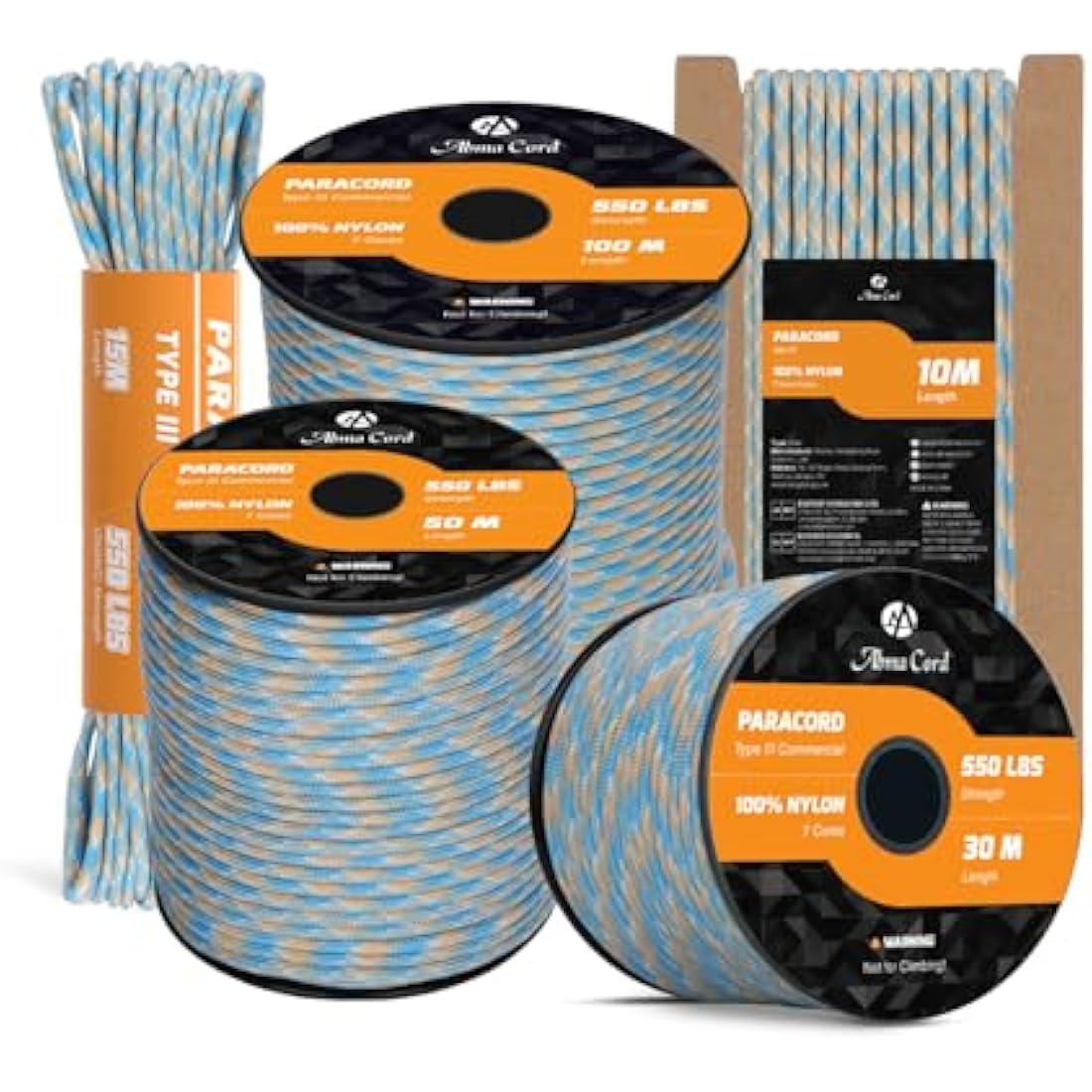 Abma Cord 550 Paracord | 100m Nylon Type III 7-Strand Rope - 4mm