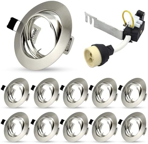 HiBay 10-Pack GU10 Tilt Recessed Downlights | Brushed Chrome Round Fitting
