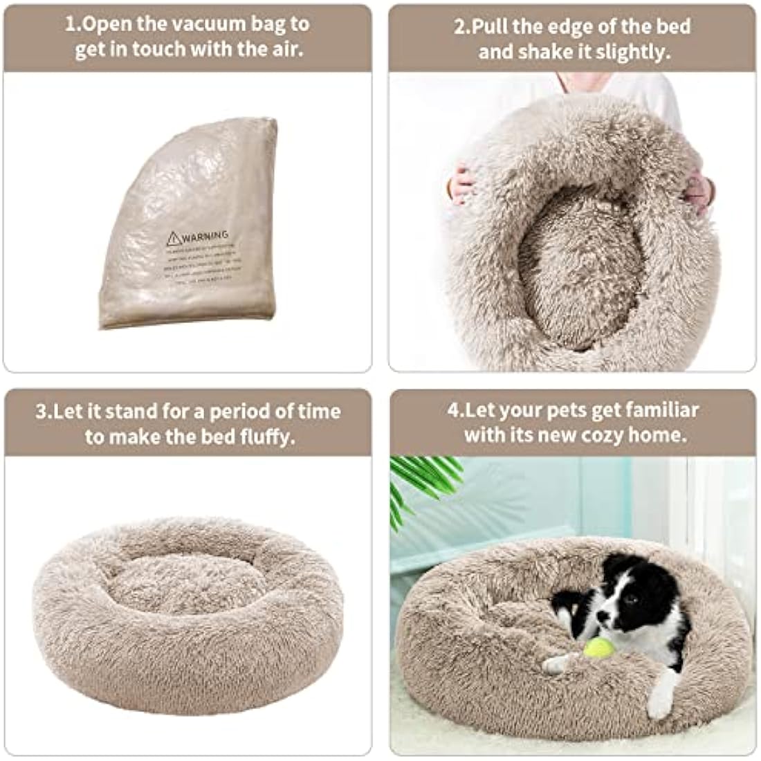 Jolof Store Calming Donut Cat Bed – Washable Faux Fur Pet Bed, Khaki