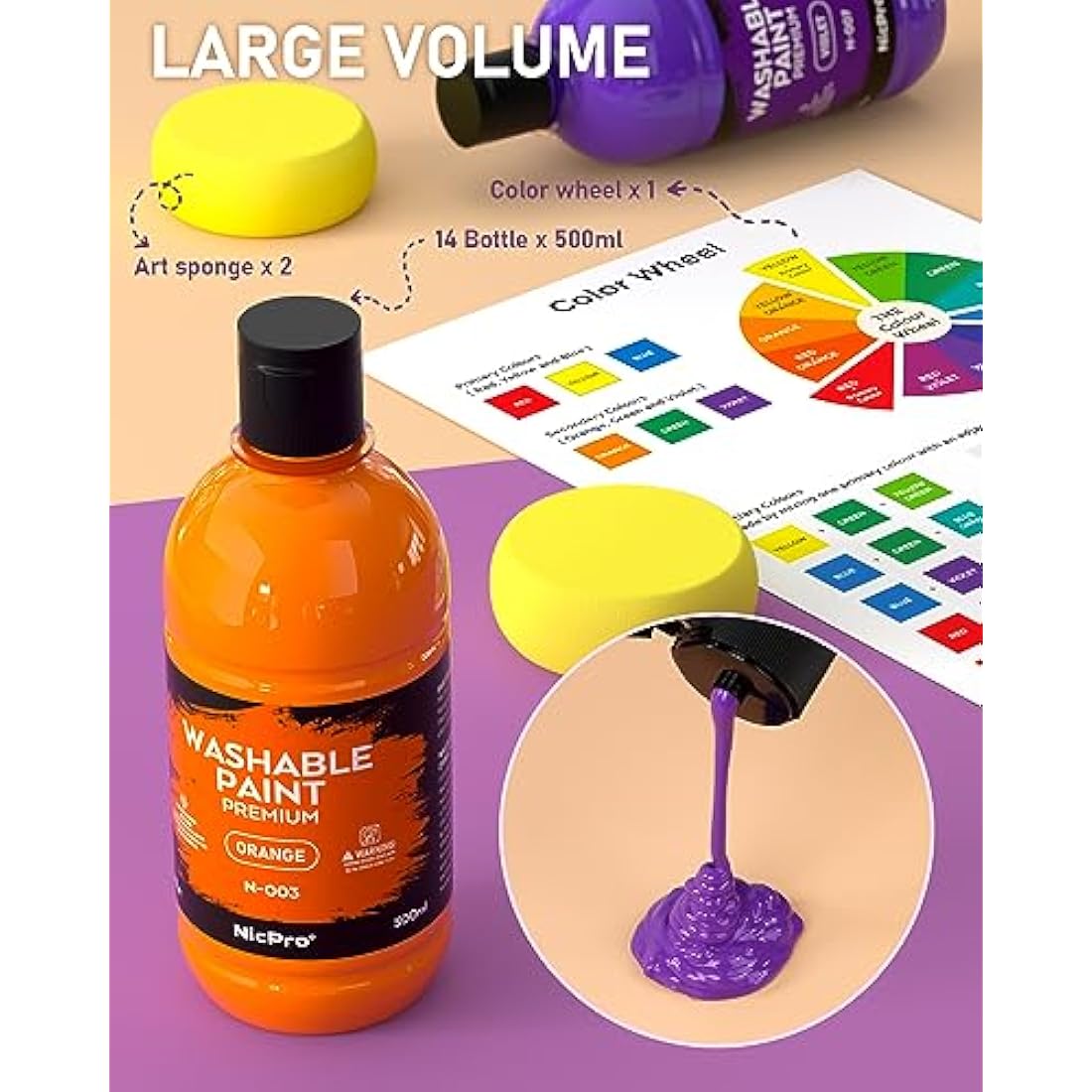 Nicpro Washable Kids Paint Set – 14 Colors Non-Toxic Tempera Bulk Paint