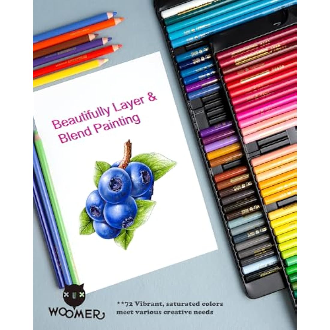Woomer 72 Colored Pencils – 3.8mm Soft Core Artist Set with Metal Case