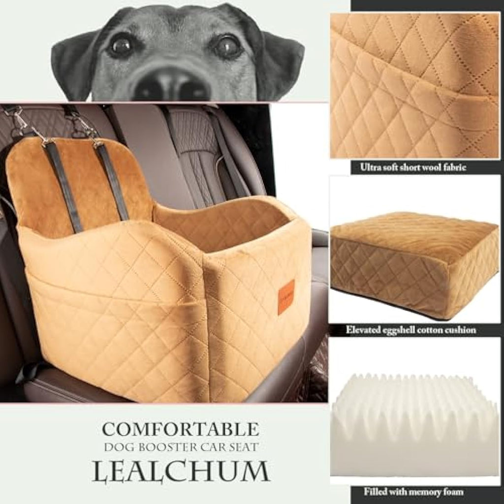 Lealchum Dog Booster Car Seat - Washable Memory Foam Pet Bed, Coffee