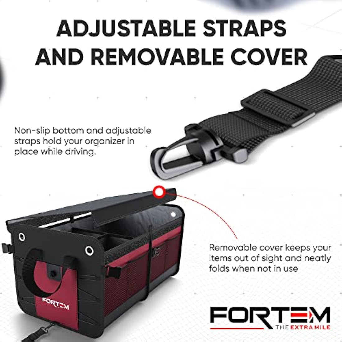 Fortem Car Boot Organiser – Collapsible 2-Compartment Storage with Lid, Red