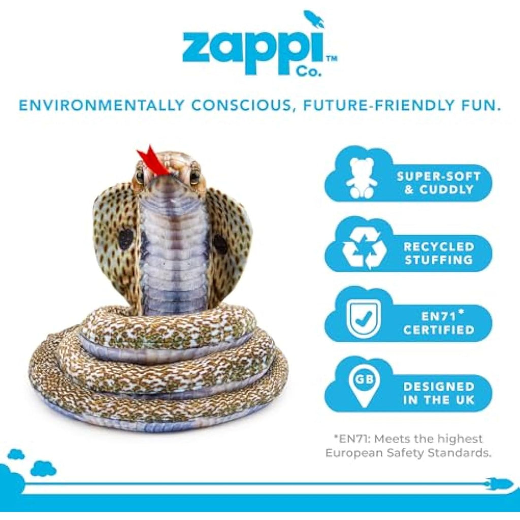 Zappi Co Cobra Stuffed Animal – 24cm Realistic Soft Plush Snake Toy