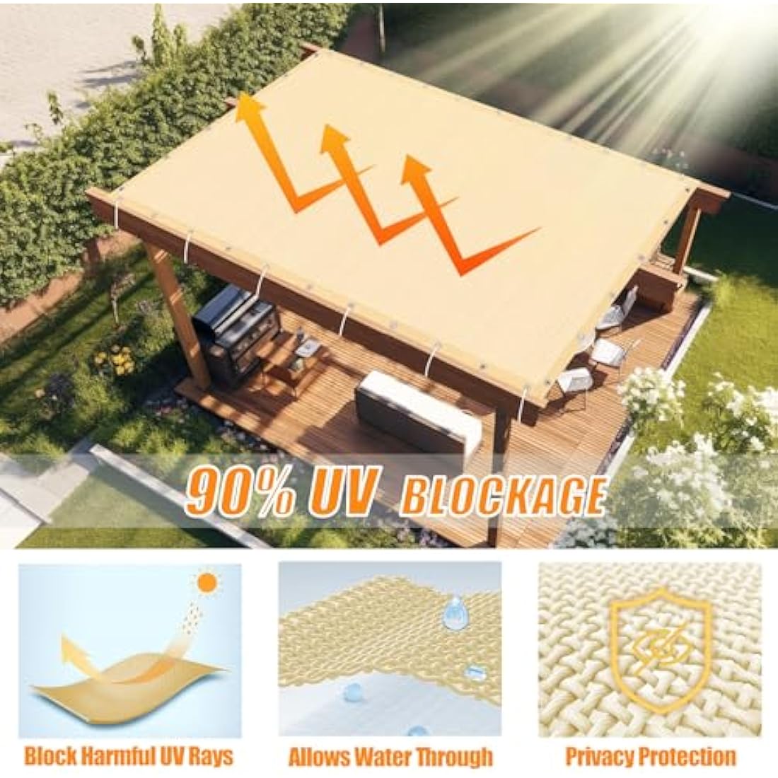 KANAGAWA 12'x20' Sun Shade Cloth | 90% UV Block HDPE Privacy Screen